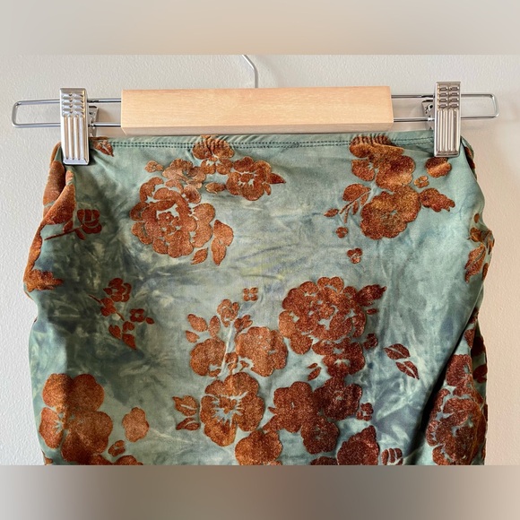 Cider Green & Brown Velvet Moody Floral Ruched Whimsygoth Maxi Skirt - size XS - Picture 6 of 11